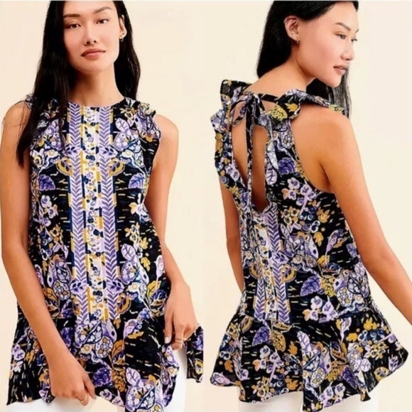 Free People Summer In Tulum Linen Blend Tunic Mini Dress Size M - Picture 1 of 8